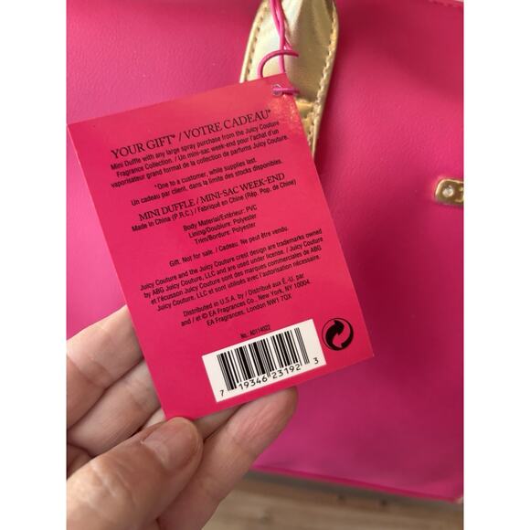 NEW Juicy Couture Hot Pink Gold Trimmed Mini Duffle Purse Velvet Sides 12 X 16" - Picture 2 of 7
